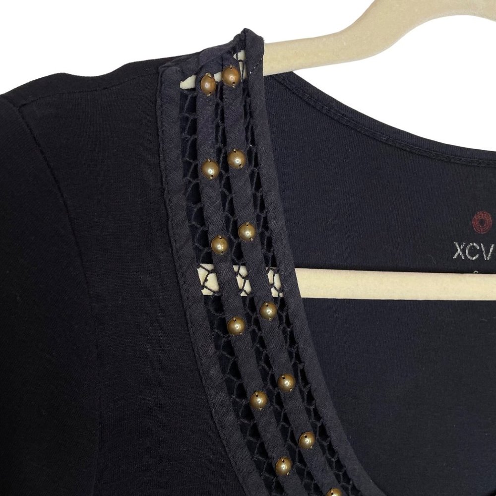 XCVI Black Embellished Scoop Neck 3/4 Sleeve Top, S - Picture 5 of 10